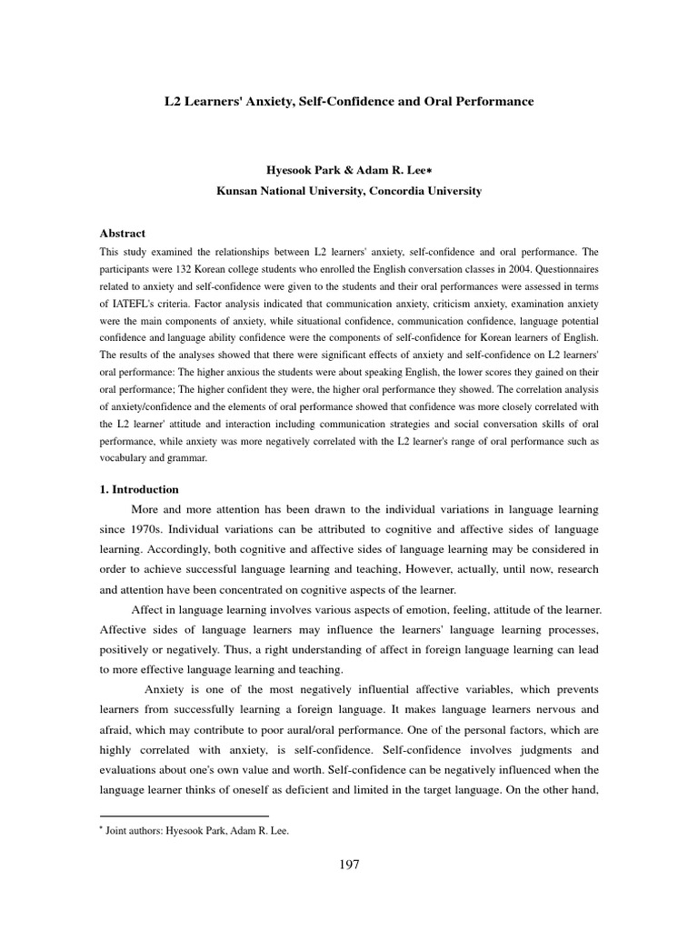 Confidence and Anxiety in L2 Oral Skills | PDF | Second Language | Anxiety