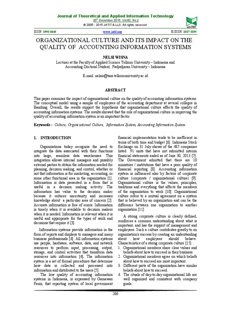 Organizational Culture and Its Impact On The Quality of Accounting ...