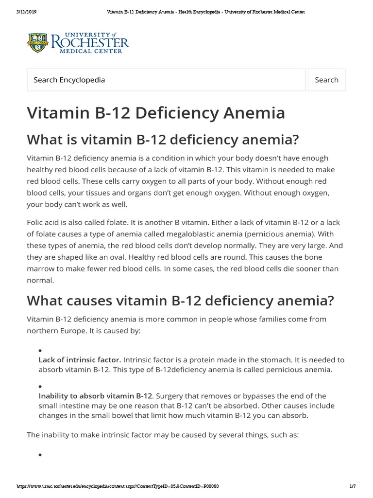 What is vitamin B12 deficiency anemia? Anemia Vitamin B12