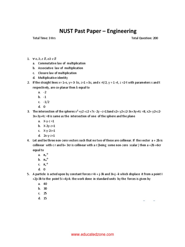 NUST Engineering Past Exam Papers | PDF | Thermal Expansion | Rotation ...