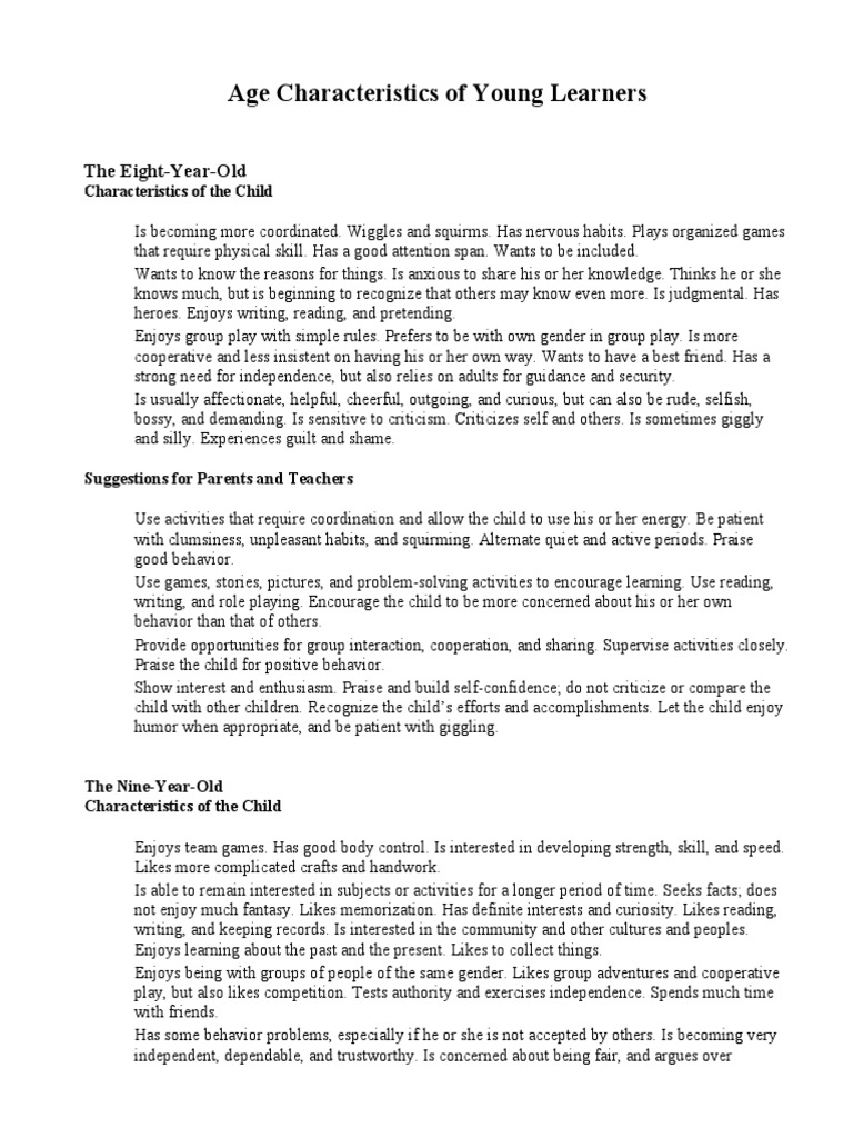 Age Characteristics of Young Learners | PDF | Curiosity | Learning
