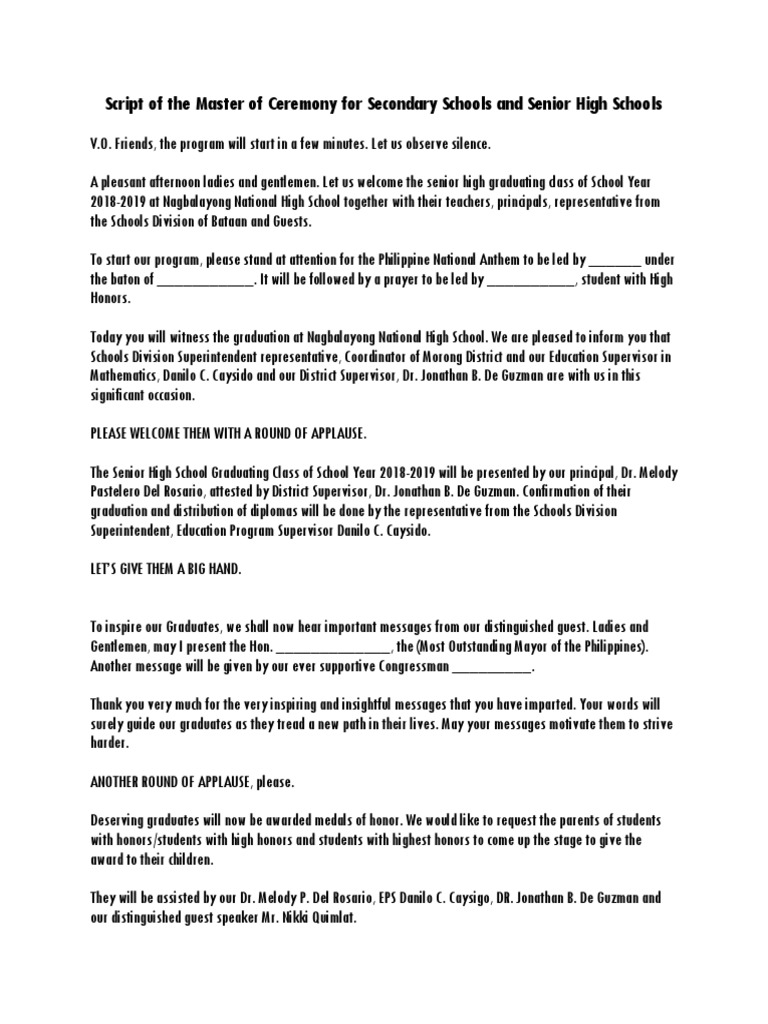 Graduation Ceremony Script for Schools | PDF