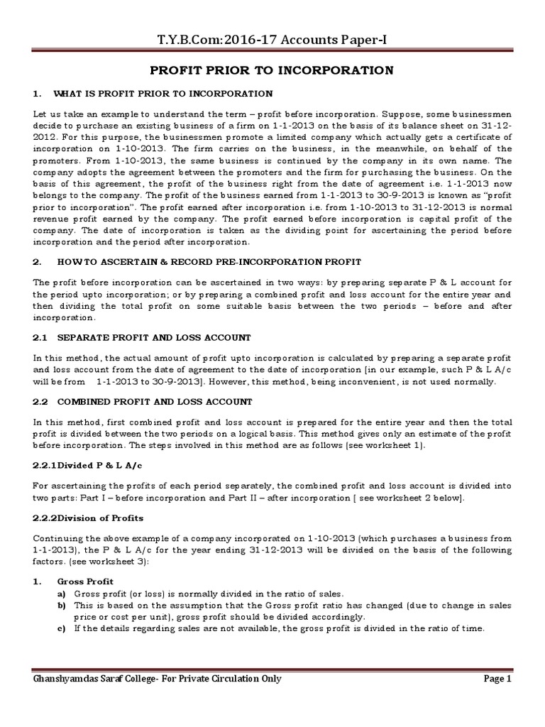 Profit prior to incorporation pdf income statement expense