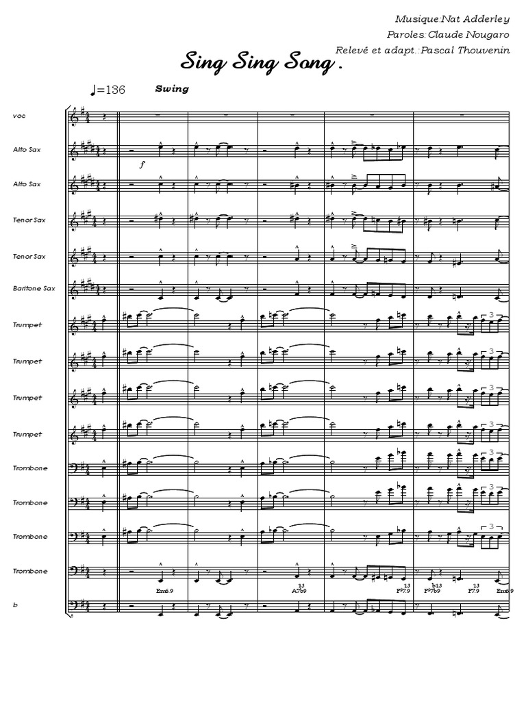 Sing Sing Song Paroles Claude Nougaro Musique Nat Adderley Orchestre Production Musicale