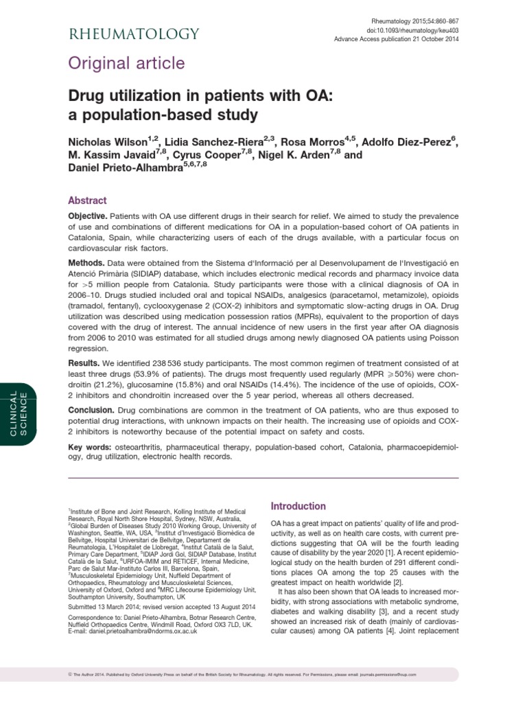 Original Article: Drug Utilization in Patients With OA: A Population ...