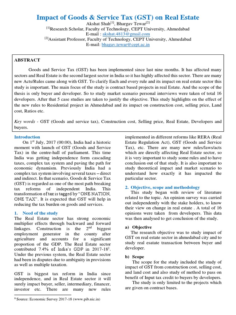 Impact of Earlier GST On Real Estate | PDF | Value Added Tax | Taxes