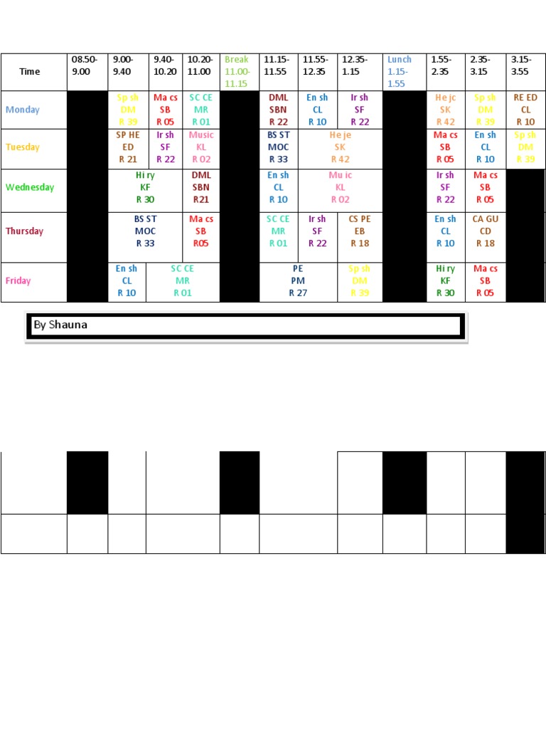Weekly Class Schedule Overview | PDF
