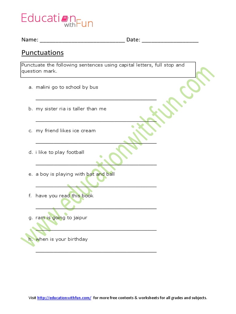 Punctuation Worksheet 1 PDF | PDF | Graphemes | Encodings