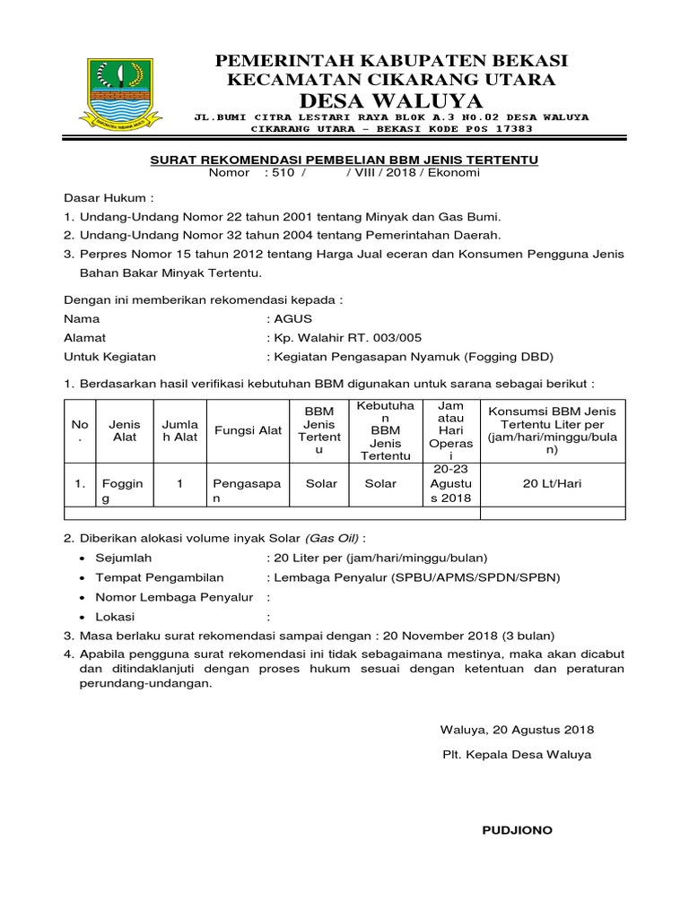 Surat Permohonan Pembelian Bbm Contoh Surat Permohonan Ke Pertamina