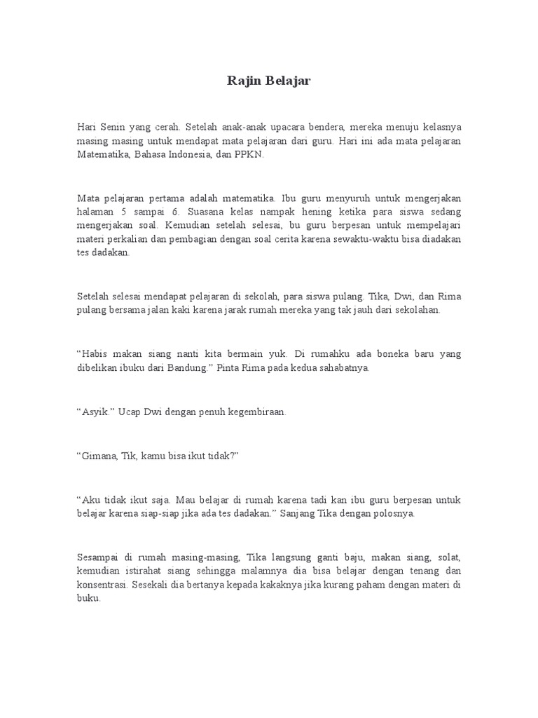 Contoh Cerpen Anak Sekolah Rajin Belajar Dunia Sosial