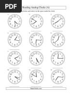 Reading Analog Clocks (A) : Read Each Time and Write It in The Space Under The Clock