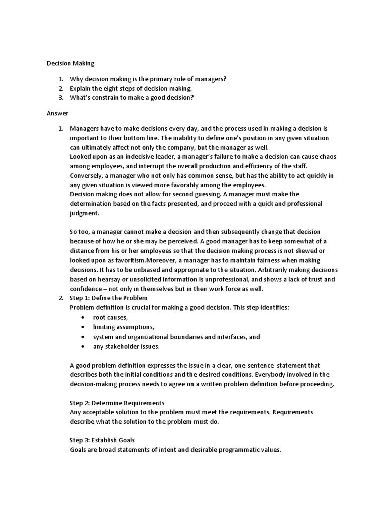 Answer Decision Making | PDF | Goal | Decision Making