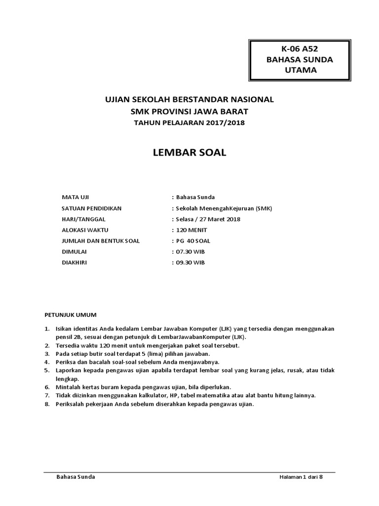 Soal Usbn Bahasa Sunda Ok