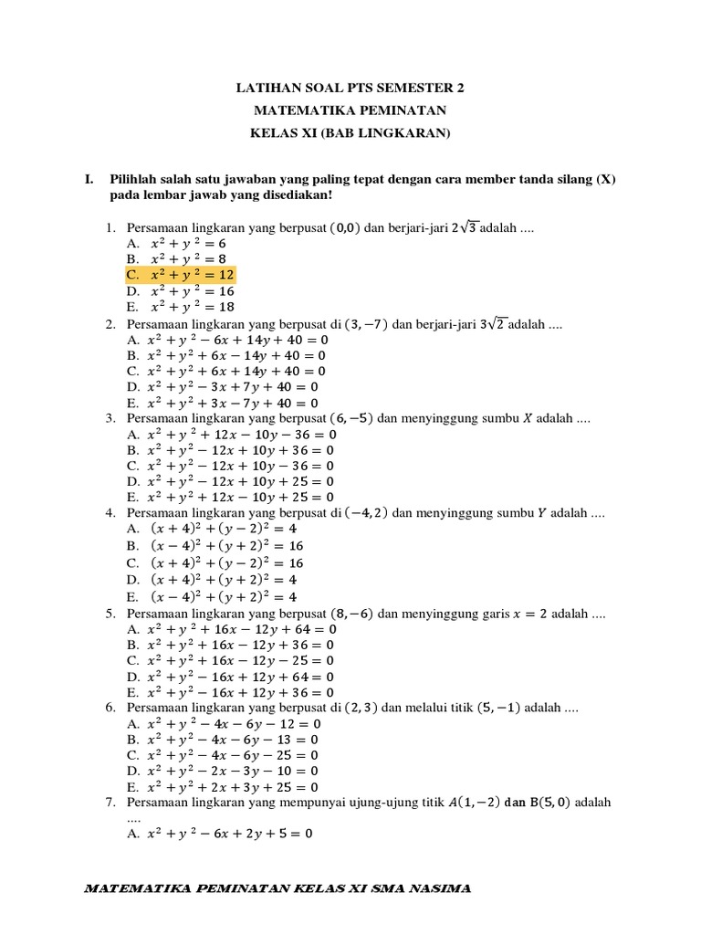 Latihan Soal Pts Kls Xi Smtr 2