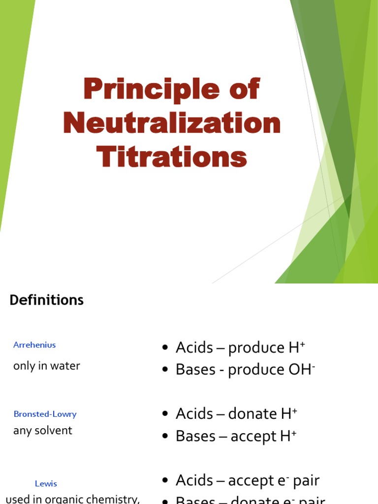 Principle of Neutralization Titrations PDF Acid Ph