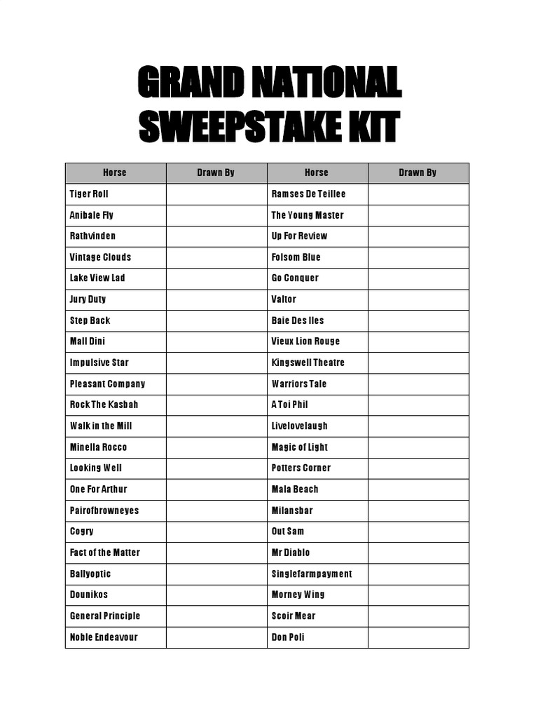 Grand National Sweepstake Kit