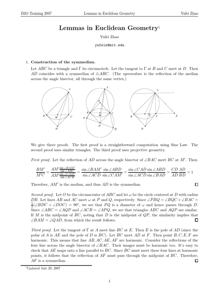 Imo training 2007 lemmas in euclidean geometry yufei zhao pdf