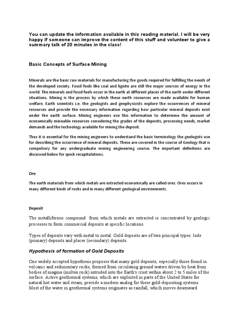 Basic Concepts Of Surface Mining Pdf Pdf Surface Mining Mining