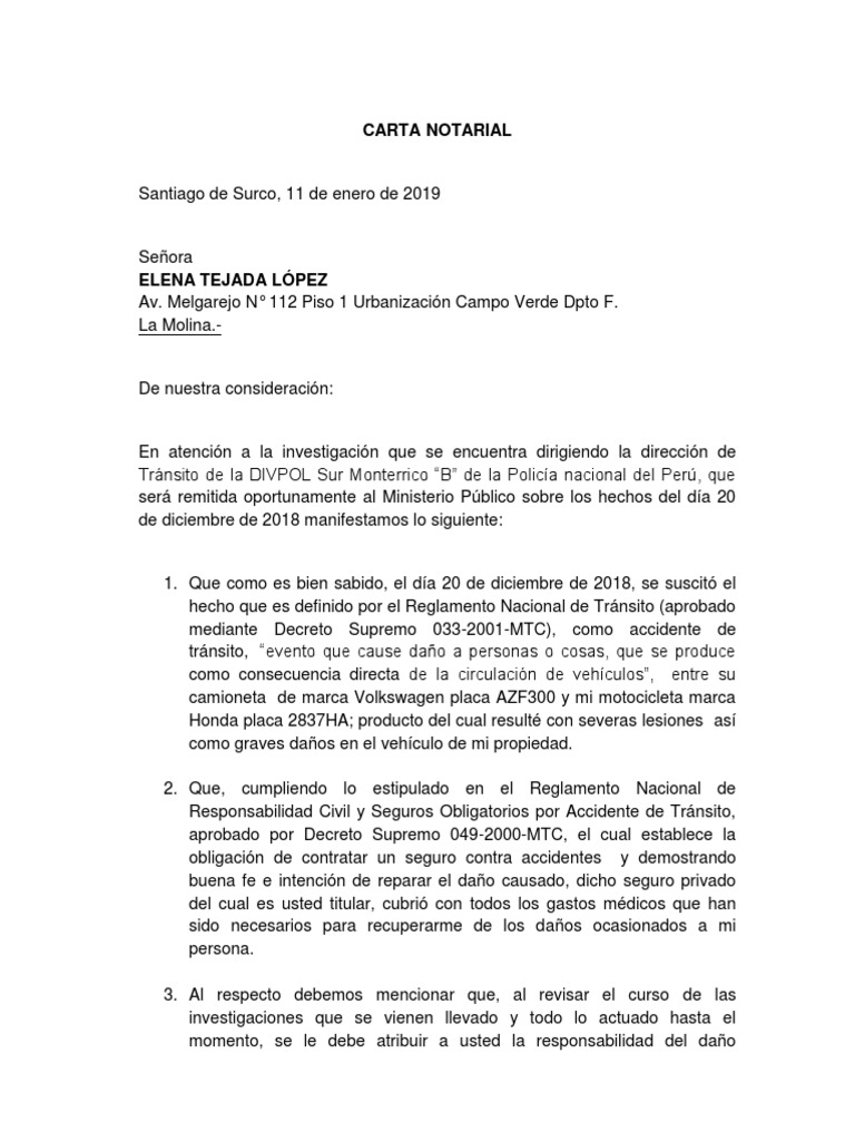 Carta Notarial Elena Tejada | PDF | Daños y perjuicios | Justicia