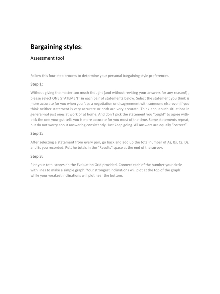 Bargaining Styles Assessment Tool | PDF | Negotiation | Cognitive Science