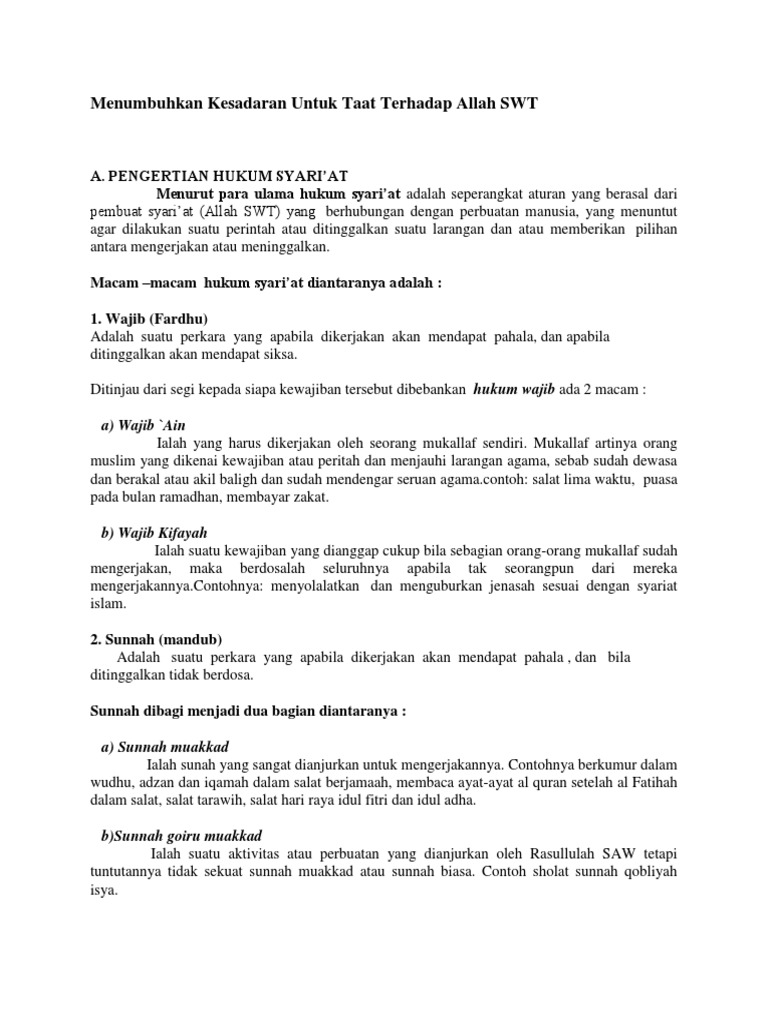 Menumbuhkan Kesadaran Untuk Taat Terhadap Allah Swt A Sunnah Muakkad