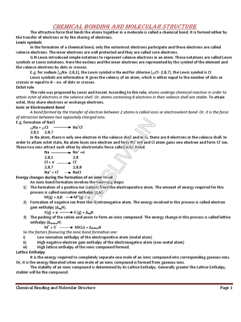 Chemical Bonding and Molecular Structure | PDF | Ionic Bonding ...