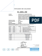 Certificado de Calidad: PRODUCTOS DE ACERO CASSADO. S.A. Certifica Que Los Productos Mencionados Cumplen Con Las