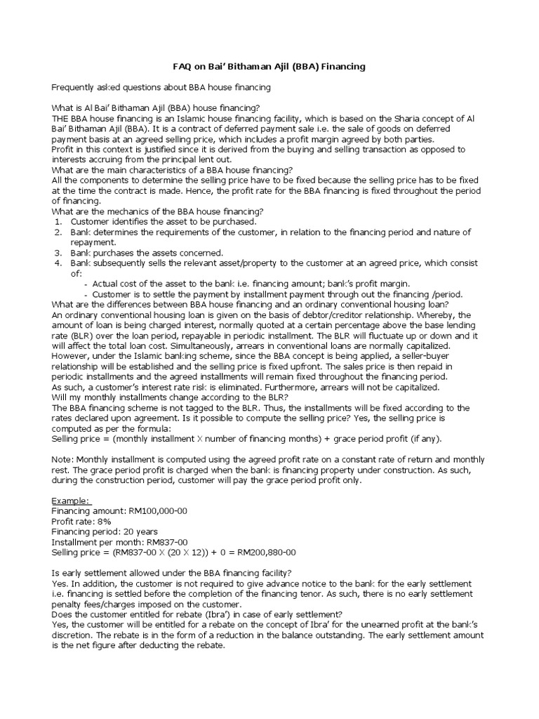 Faq On Bba Financing Loans Interest