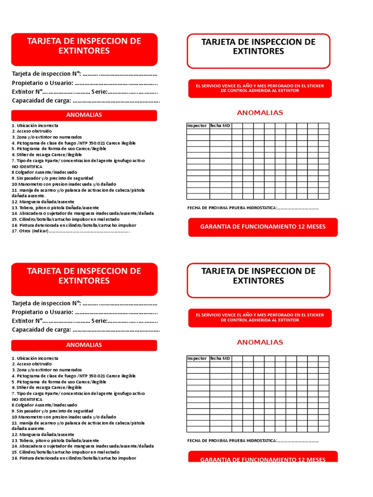 TARJETA DE EXTINTOR.xlsx | Naturaleza | Prueba gratuita de 30 días | Scribd