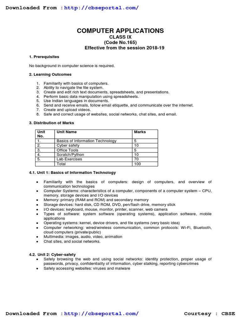 Cbse Class 9 Syllabus 2018 19 Computer Applications PDF | PDF ...