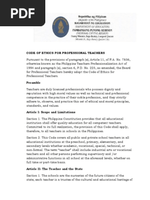 Pdf Code Of Ethics For Professional Teachers