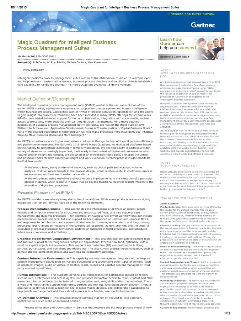 Magic Quadrant For Intelligent Business Process Management Suites PDF