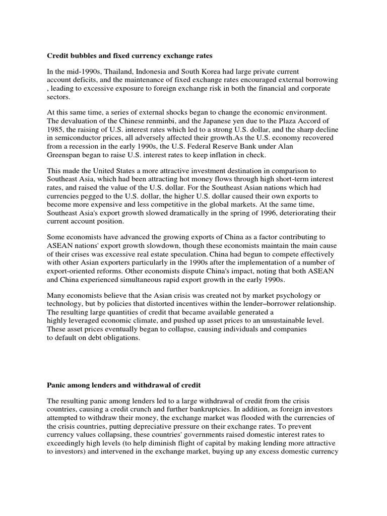 Causes of Asian Crisis | PDF | Fixed Exchange Rate System | Foreign ...