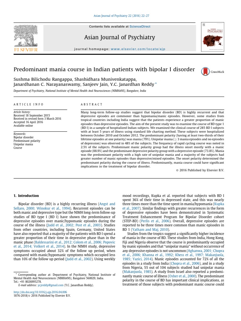 Asian Journal of Psychiatry | PDF | Mania | Mood Disorders