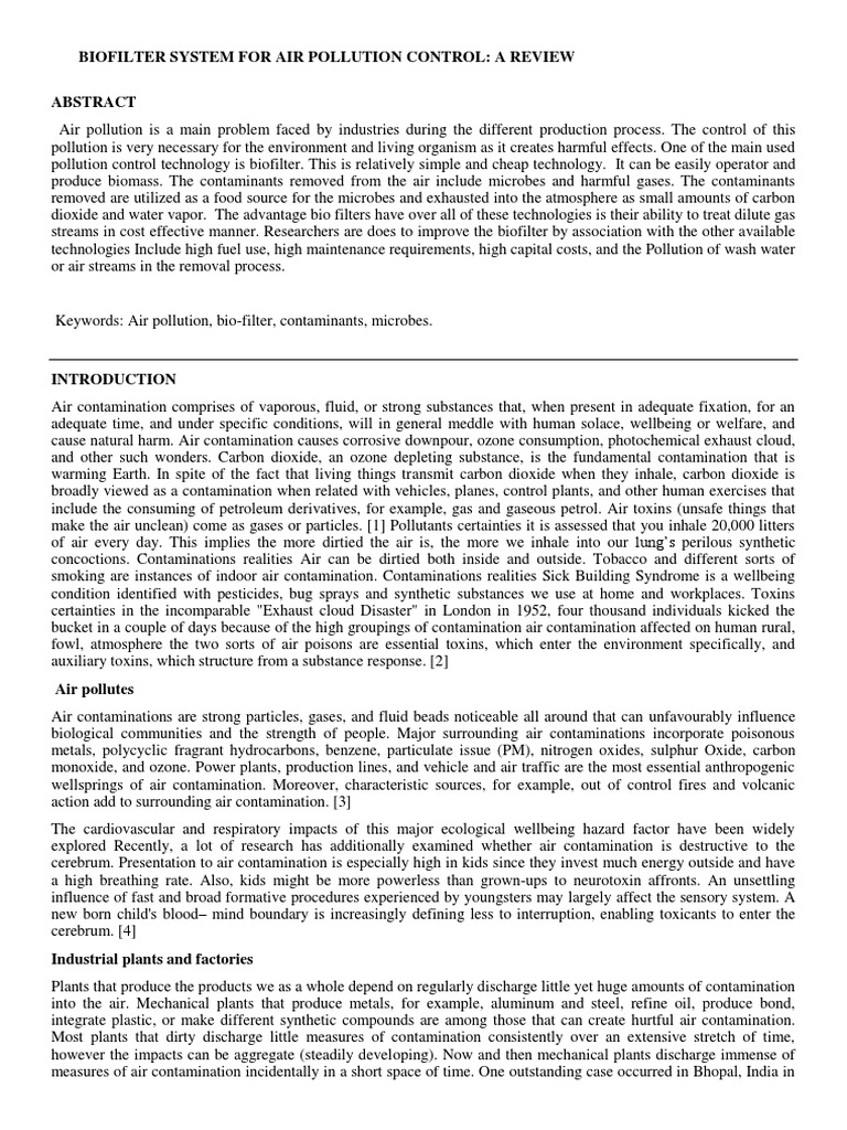 Biofilter System For Air Pollution Control: A Review | PDF | Air ...