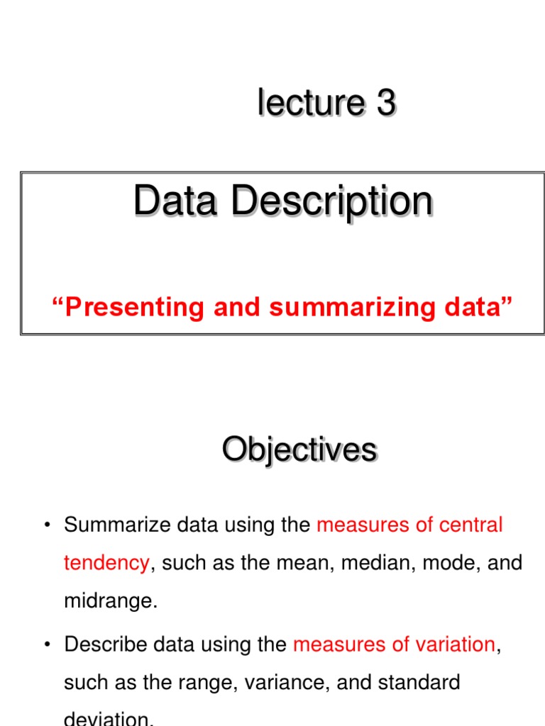 Data Summary and Descriptive Statistics | PDF | Standard Deviation ...