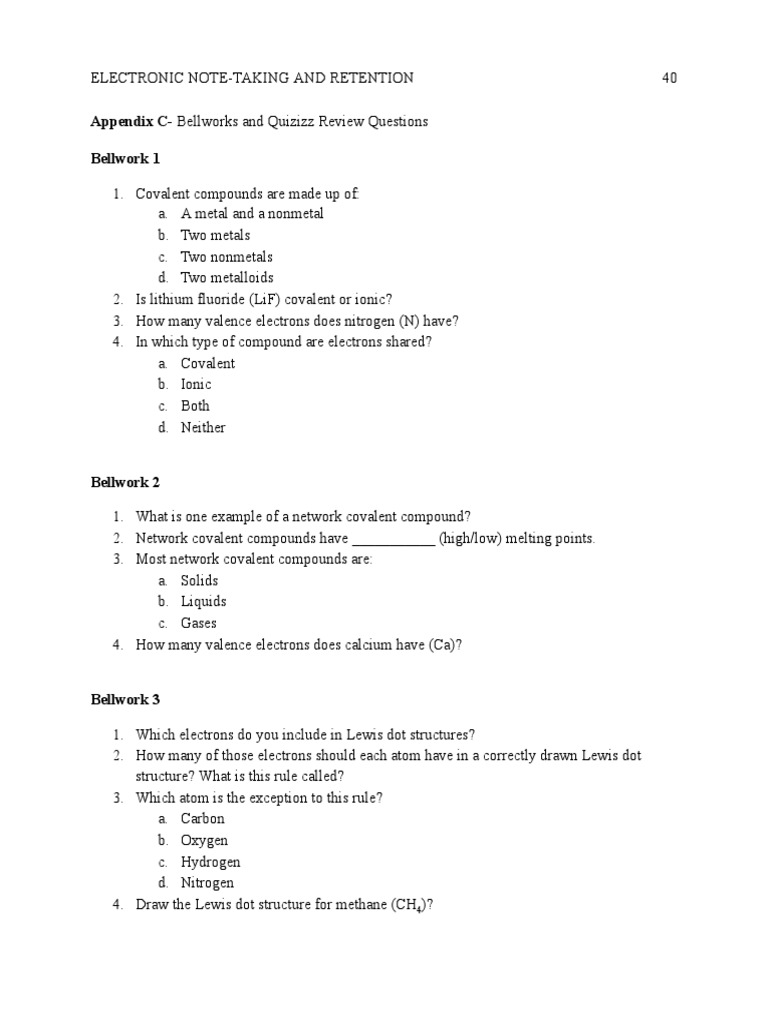 Covalent Compounds Quiz Questions | PDF | Chemical Compounds | Covalent ...
