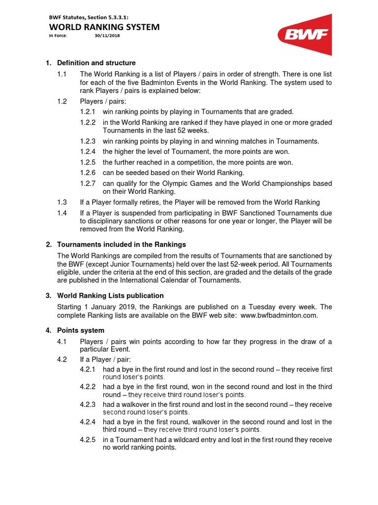 BWF Points System Overview 2025 | PDF | Tournament | Sports Competitions