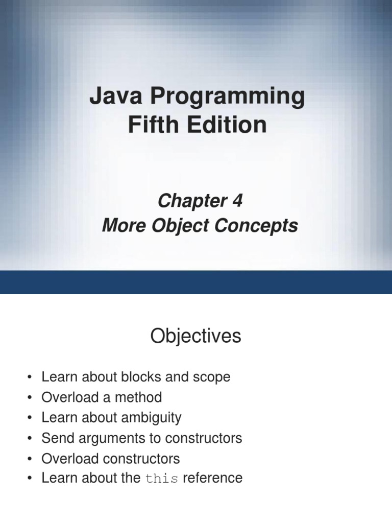 Java Programming Fifth Edition: More Object Concepts | PDF ...