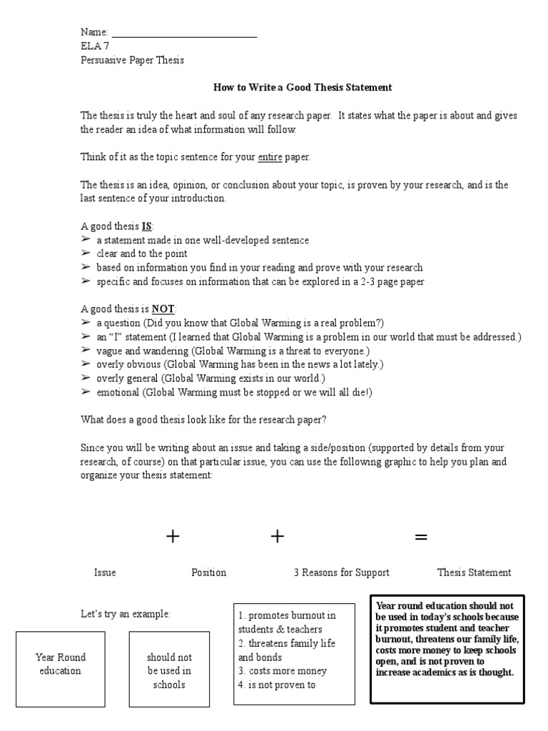 Thesis Statement Worksheet09 Thesis Reason