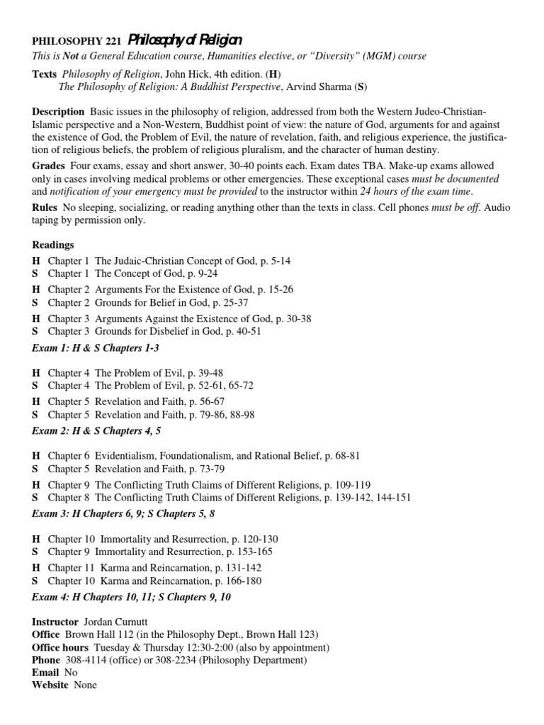 Philosophy of Religion Course | PDF | Philosophy Of Religion | Problem ...