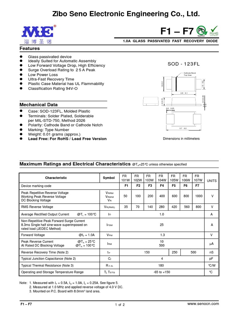 Datasheet f1f7 PDF Rectifier Cathode