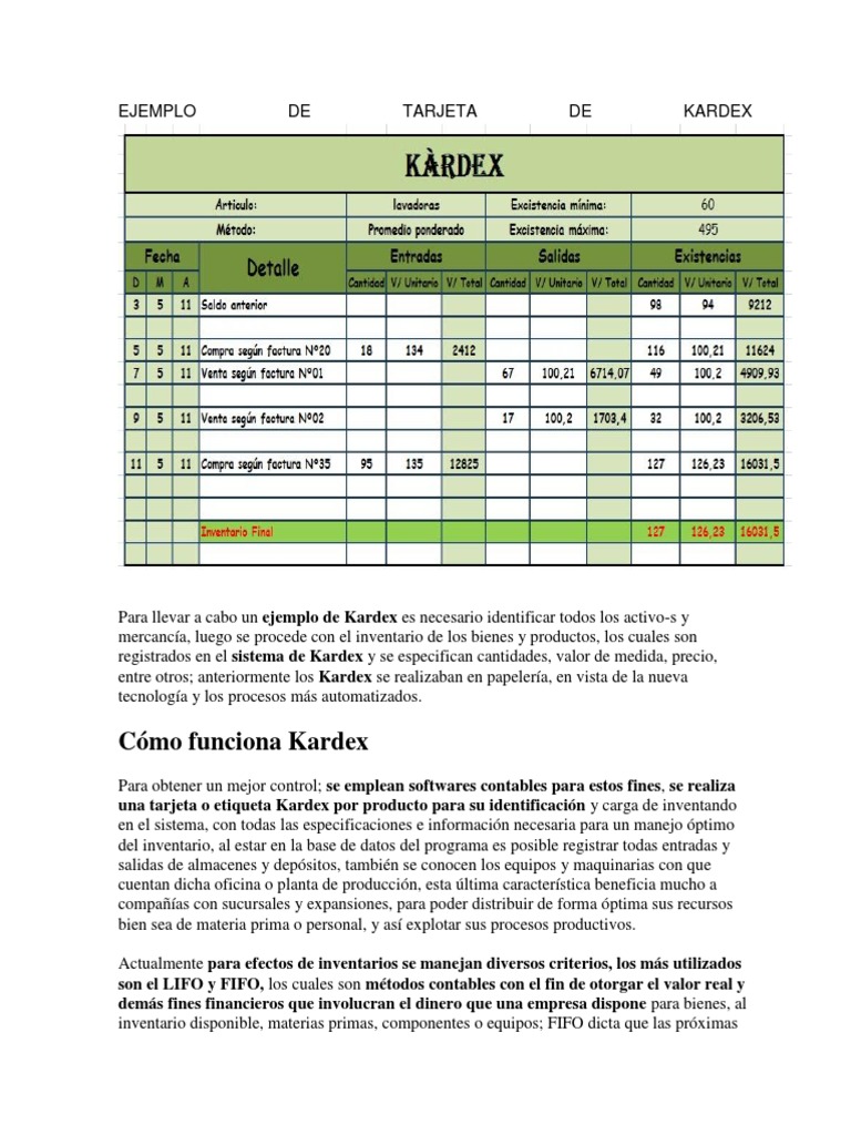 Ejemplo de Tarjeta de Kardex | PDF | Inventario | Archivo de computadora