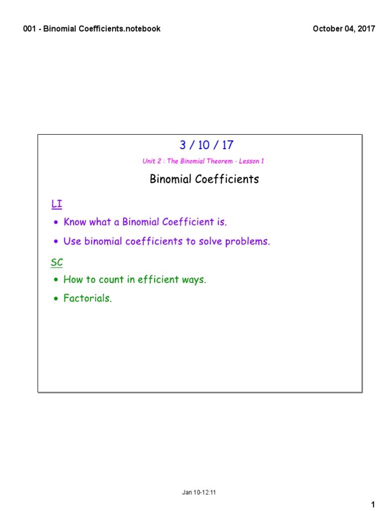 001 Binomial Coefficients PDF Combinatorics Discrete Mathematics