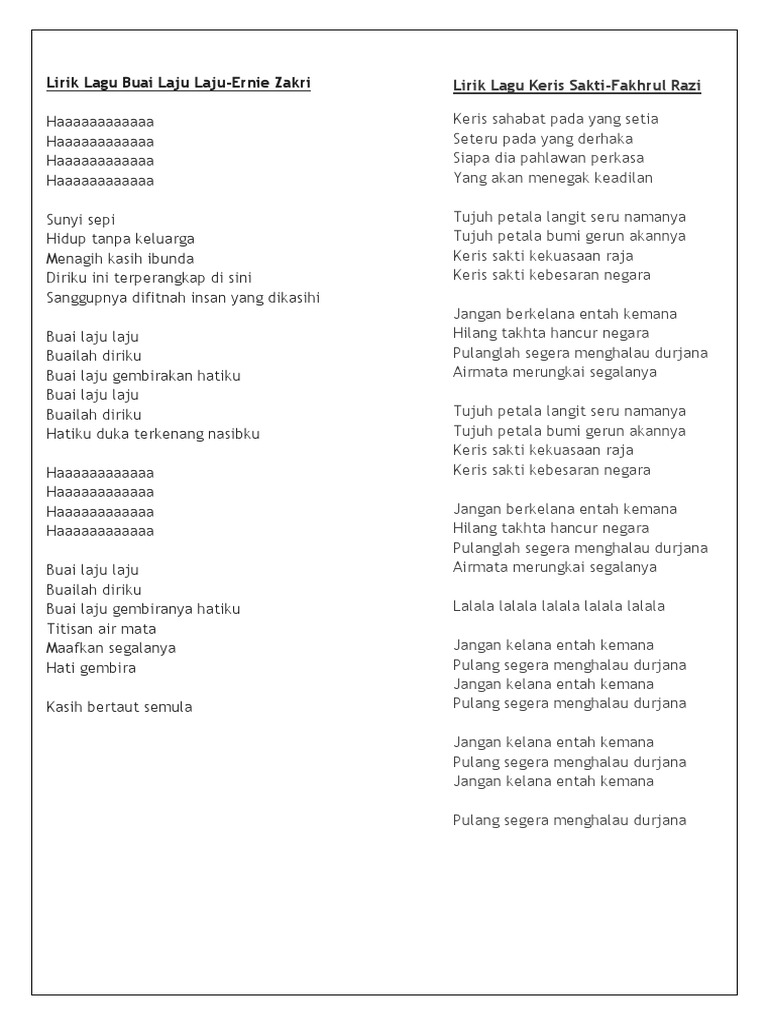 Lirik Lagu Buai Laju Laju Docx D ayo kawan (ayo kawan) berkelana (berkelana). lirik lagu buai laju laju docx