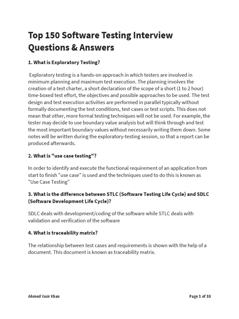 Top 150 Software Testing Interview Questions & Answers PDF Software