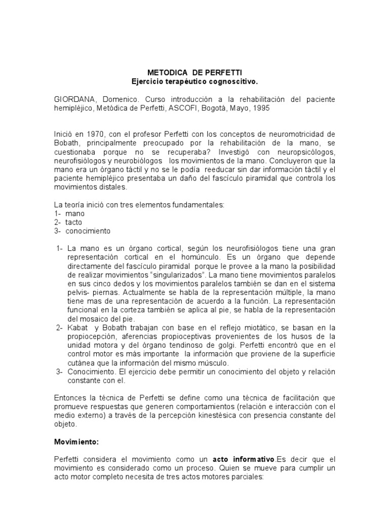 Técnica de Perfetti en Rehabilitación Neuronal | PDF | Memoria ...