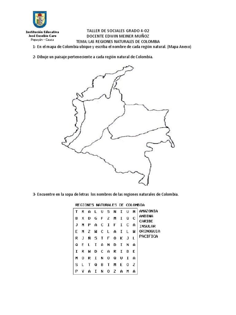 Taller sobre Regiones Naturales de Colombia | PDF | Ciencias sociales ...
