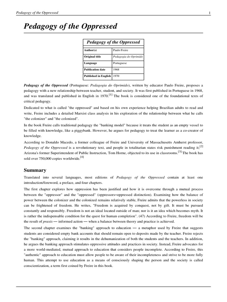 Pedagogy of The Oppressed PDF | PDF | Teaching | Education Theory