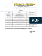 Schedule of Activities Grade 12: Date Activity Venue/Remarks